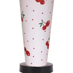 Devansh White Cotton Cylinder Table Lamps With Black Round Wood Base image 3