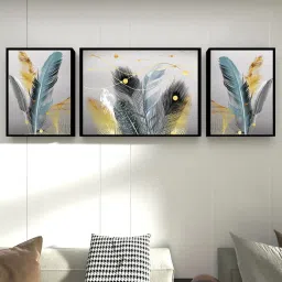 Art Street Bird Feathers Dream Catcher 3 Canvas Set Art Print Painting image 1