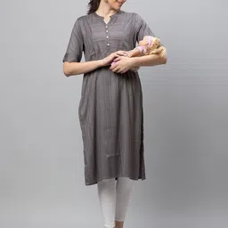 AV2 Grey Short Sleeves Regular Maternity Kurta image 2