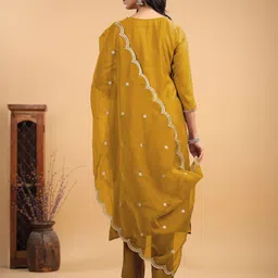 Janasya Women Regular Gotta Patti Chanderi Silk Kurta with Trousers & With Dupatta image 5