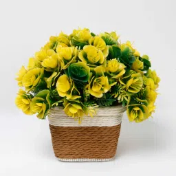 foliyaj Yellow & Green Plastic Artificial Flower With Pot image 5