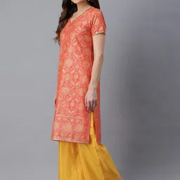 AURELIA Women Orange Ethnic Motifs Printed Regular Kurta with Palazzos image 3