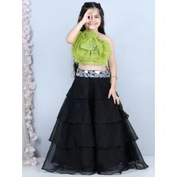 THE LITTLE CELEBS Girls Embellished Beads and Stones Ready to Wear Lehenga & image 4