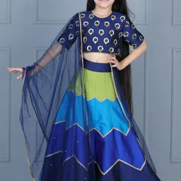 THE LITTLE CELEBS Girls Embellished Sequinned Ready to Wear Lehenga & Blouse With Dupatta image 5