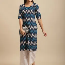 7threads KALINI Chevron Ethnic Motifs Printed Round Neck Crepe Kurta image 3