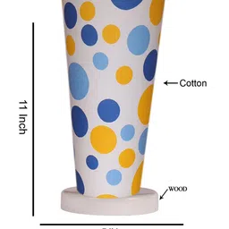 Devansh White & Blue Cotton Cylinder Table Lamps With Brown Round Wood Base image 2