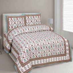 Turquoise Floral 144 TC Cotton King Bedsheet and 2 Pillow Cover by UniqChoice-picture-46