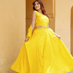 Jaitpuriya Floral Printed Foil Print Ready to Wear Lehenga & Blouse With Dupatta image 4