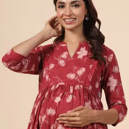 CRAFIQA Floral Printed Maternity Mandarin Collar Pure Cotton Anarkali Kurta image 5