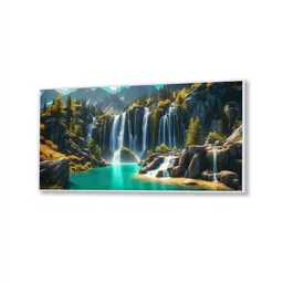 nestroots White Canvas Framed Lush Green Waterfall in Forest Wall Painting(18X36 Inch) image 3