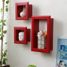 Set of 3 Engineered Wood Wall Shelf with Frames in Red Colour by Home Sparkle-picture-10