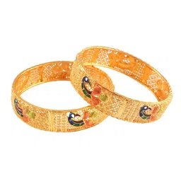 Jewar Mandi Set Of 2 Gold-Plated Red & Green Peacock Design Meeenkari Bangles image 2
