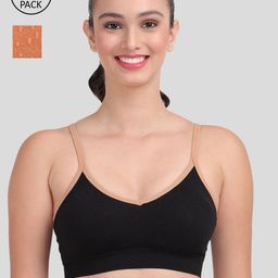 Amour Secret Set Of 2 Black & Rust Orange Non Padded & Non Wired Solid Workout Bra-picture-23
