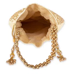 Peora Cream-Coloured & Gold-Toned Embellished Potli Clutch image 3