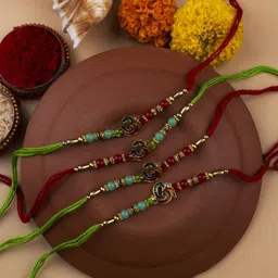 StileAdda Set of 4 Bhai Bhabhi Beaded Thread Rakhis With Roli Chawal image 1