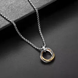 shaheeba Stainless Steel Dual-Tone Interlocking Ring Pendant Necklace for Men & Boys | Stylish Streetwear Jewelry | Silver and Gold Chain | Gift for Men and Boys image 4