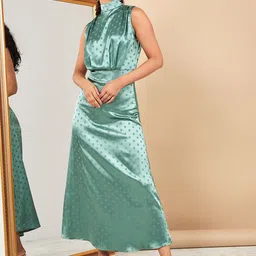 styli Sleeveless Women High Neck Printed A-Line Maxi Dress image 1