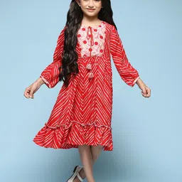 Biba Girls Print Tie-Up Neck A-Line Midi Dress-picture-32