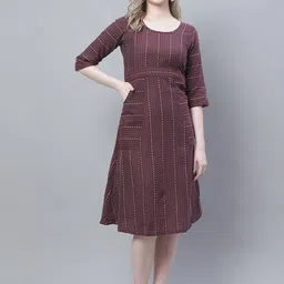 Enchanted Drapes Striped Flared Sleeve Pure Cotton A-Line Dress-image-0