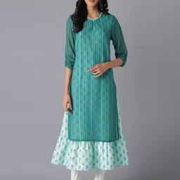 AURELIA Green & meadowbrook Ethnic Motifs A-Line Midi Dress-image-73