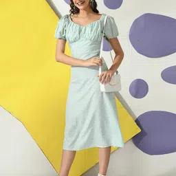fuchsia PRETTY LOVING THING Women V-neck Puff Sleeve A-Line Midi Dress-picture-18