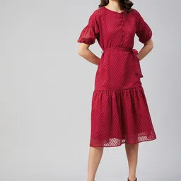 RARE Women Maroon Georgette A-Line Midi Dress-image-78
