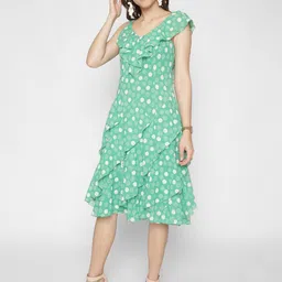 250 DESIGNS Polka Dots Printed Ruffled A-Line Midi Dress-picture-23