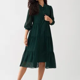 SIDYAL Chevron Pattern Georgette Fit & Flare Midi Dress-picture-31