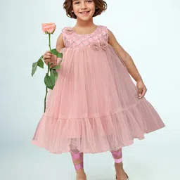 Toonyport Girls Net Sleeveless Round Neck Fit and Flare Dress-image-1