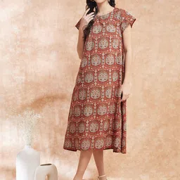 InWeave Ethnic Motifs Printed Tiered A-Line Midi Dress-picture-33