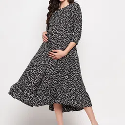 Hypernation Floral Printed Maternity A-Line Midi Dress-image-15