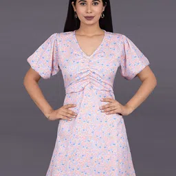 La Aimee Floral Print Flared Sleeve Fit and Flare Mini Dress-picture-16
