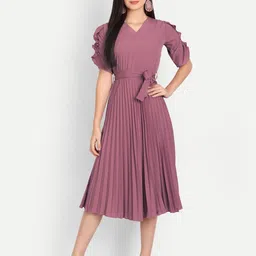 STARWORD Women V-Neck Fit & Flare Midi Dress image 1