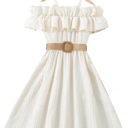StyleCast Girls White Shoulder Straps Ruffles A-Line Maxi Dress With Belt-image-85