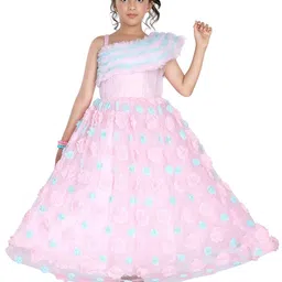 ROVARS Girls One Shoulder Self Design Net Fit & Flare Dress-picture-36