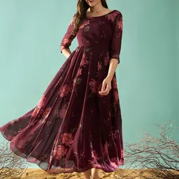 PANIT Floral Printed Gathered or Pleated Georgette Fit & Flare Maxi Dress-picture-14