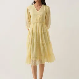 AASK Self Design Gathered Tiered Fit & Flare Midi Dress-picture-19