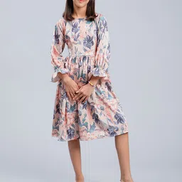 Unique Designers Girls Floral Printed Bell Sleeves Fit & Flare Midi Dress-picture-27