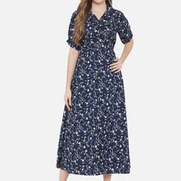 Indietoga Floral Printed Lapel Collar Fit & Flare Midi Dress-picture-14