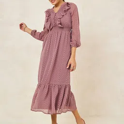 Styli Women Yoke Ruffle A-Line Maxi Dress-image-36