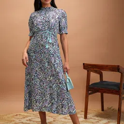 Vishudh Blue & Purple Floral Printed Fit & Flare Midi Dress-image-40