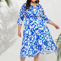 wild U Plus Size Floral Printed Wrap Midi Dress-image-50