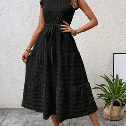 StyleCast Self Design Round Neck Fit & Flare Midi Dress-picture-19