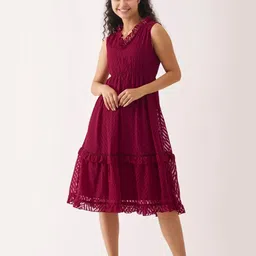 SIDYAL Chevron Self Design Georgette Fit and Flare Midi Dress image 1