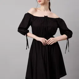The Roadster Lifestyle Co. Off Shoulder Puff Sleeves Fit & Flare Mini Dress-image-99