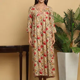 KALINI Floral Printed V-Neck Gathered or Pleated Fit and Flare Maxi Dress-picture-15