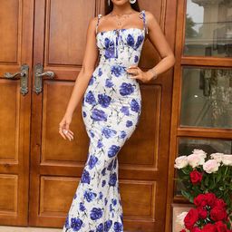 TANDUL Shoulder Straps Sleeveless Floral Print Maxi Dress-picture-42