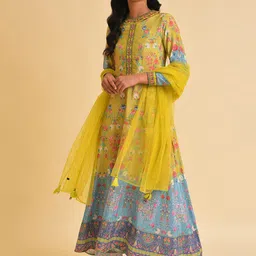 WISHFUL Ethnic Motifs Printed Maxi Fit And Flare Ethnic Dress With Dupatta image 1