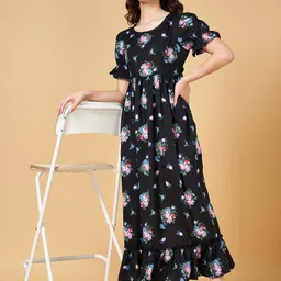 YU by Pantaloons Floral Printed Puffed Sleeves Tiered Fit and Flare Maxi Dress-picture-21
