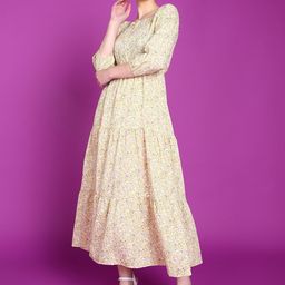Popwings Floral Printed Gathered Or Pleated Maxi Dress-picture-35